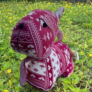 Red & White Patterned Plush Dog Stuffed Toy